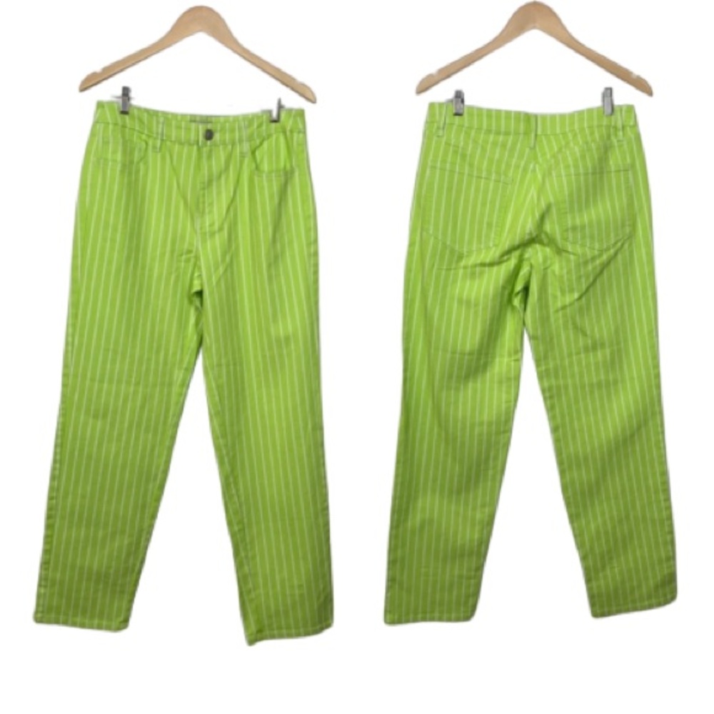 Victor Glemaud Collab Target Straight Leg Pinstripe Jeans Neon Lime Green White